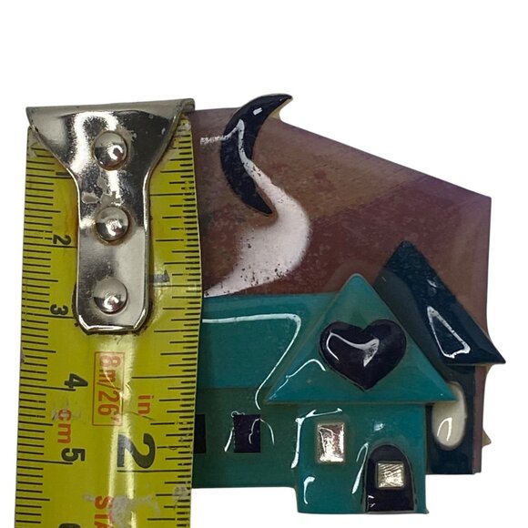Lucinda House Pin Brooch Teal House Heart Crescent Moon No Tag Vintage 90's - Picture 3 of 4